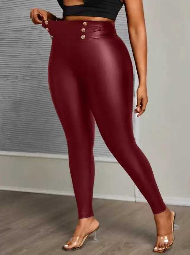 Plus Size PU Leather Pants for Women; High-Waisted, Slim-Fit Leggings for Outerwear, Slimming and Fashionable Ankle Pants Leggings Plus Size Leggings Women’s Fashion Plus Size PU Leather Pants for Women; High-Waisted, Slim-Fit Leggings for Outerwear, Slimming and Fashionable Ankle Pants Leggings Plus Size Leggings Women's Fashion KDBazar