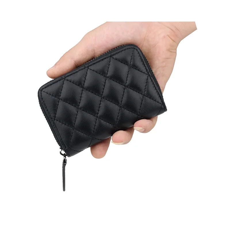 Quilted leather coin purse for women front view