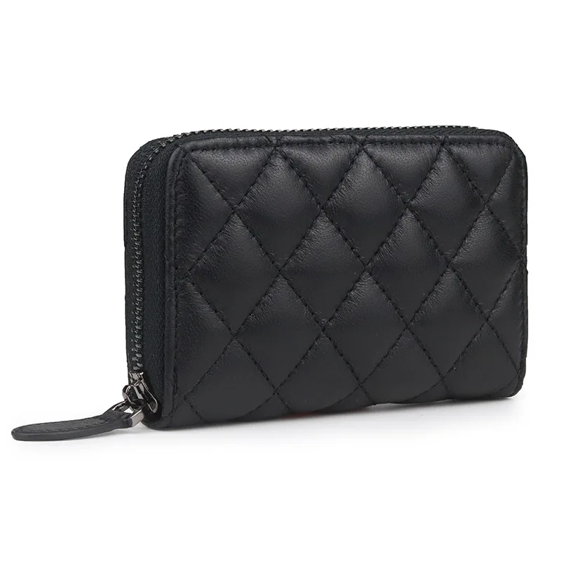 Quilted leather coin purse card slots