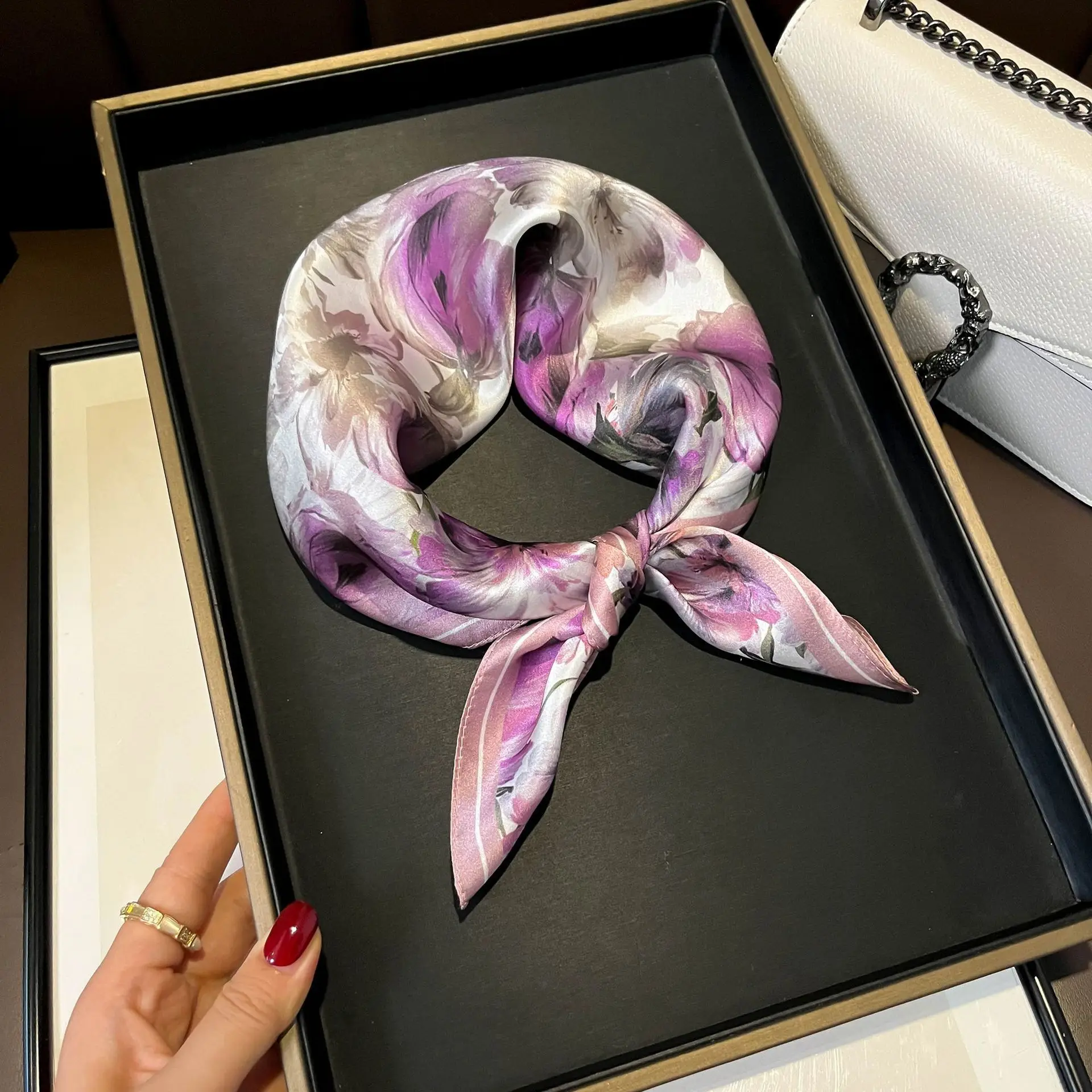 Real silk satin scarf tied in a bow knot