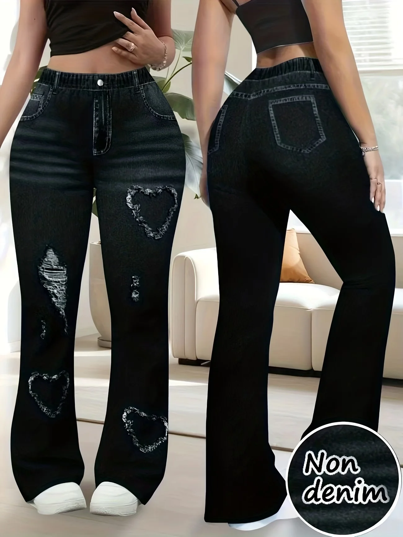Heart print flare leggings for women, front view