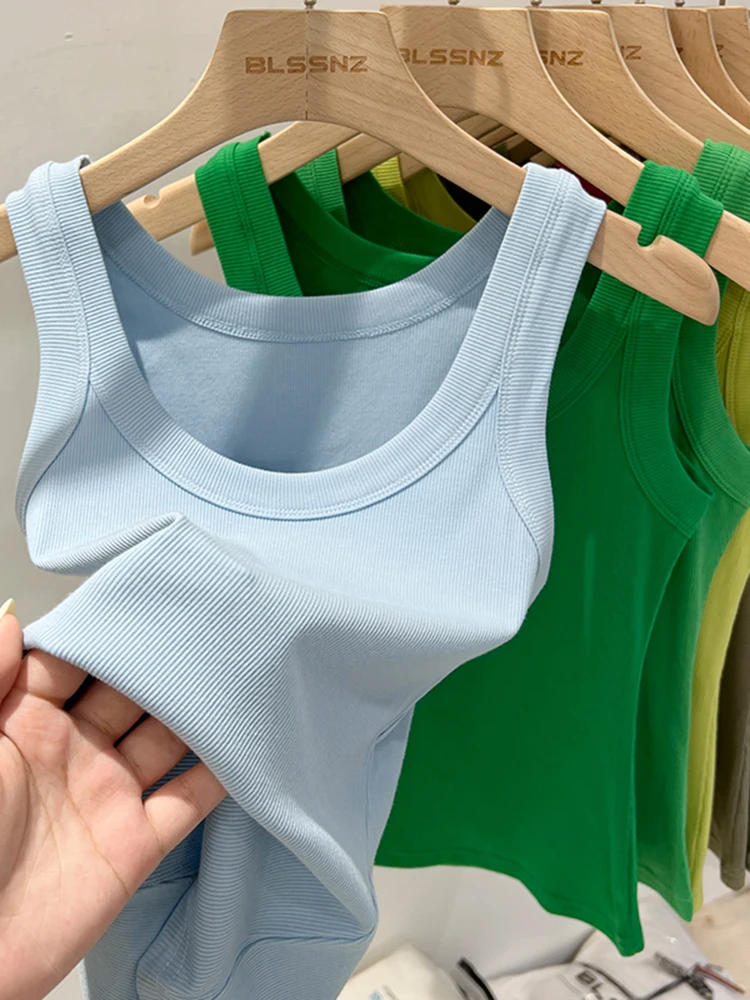 Ribbed round neck tank top for women front view