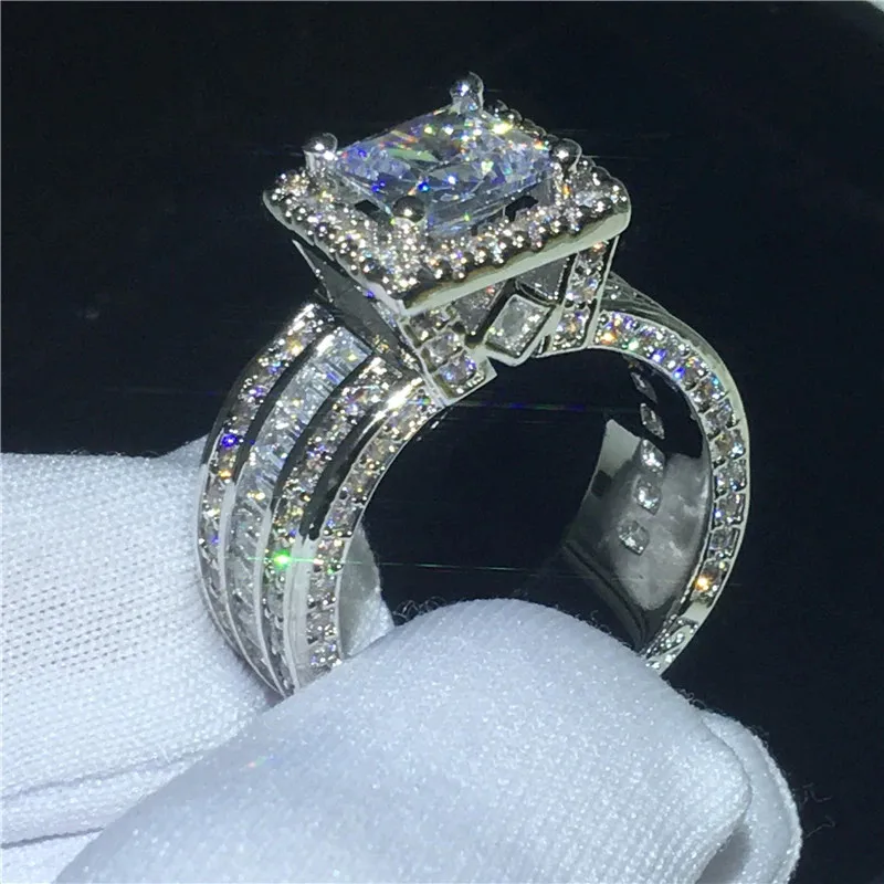 Square cut halo zircon promise ring close-up