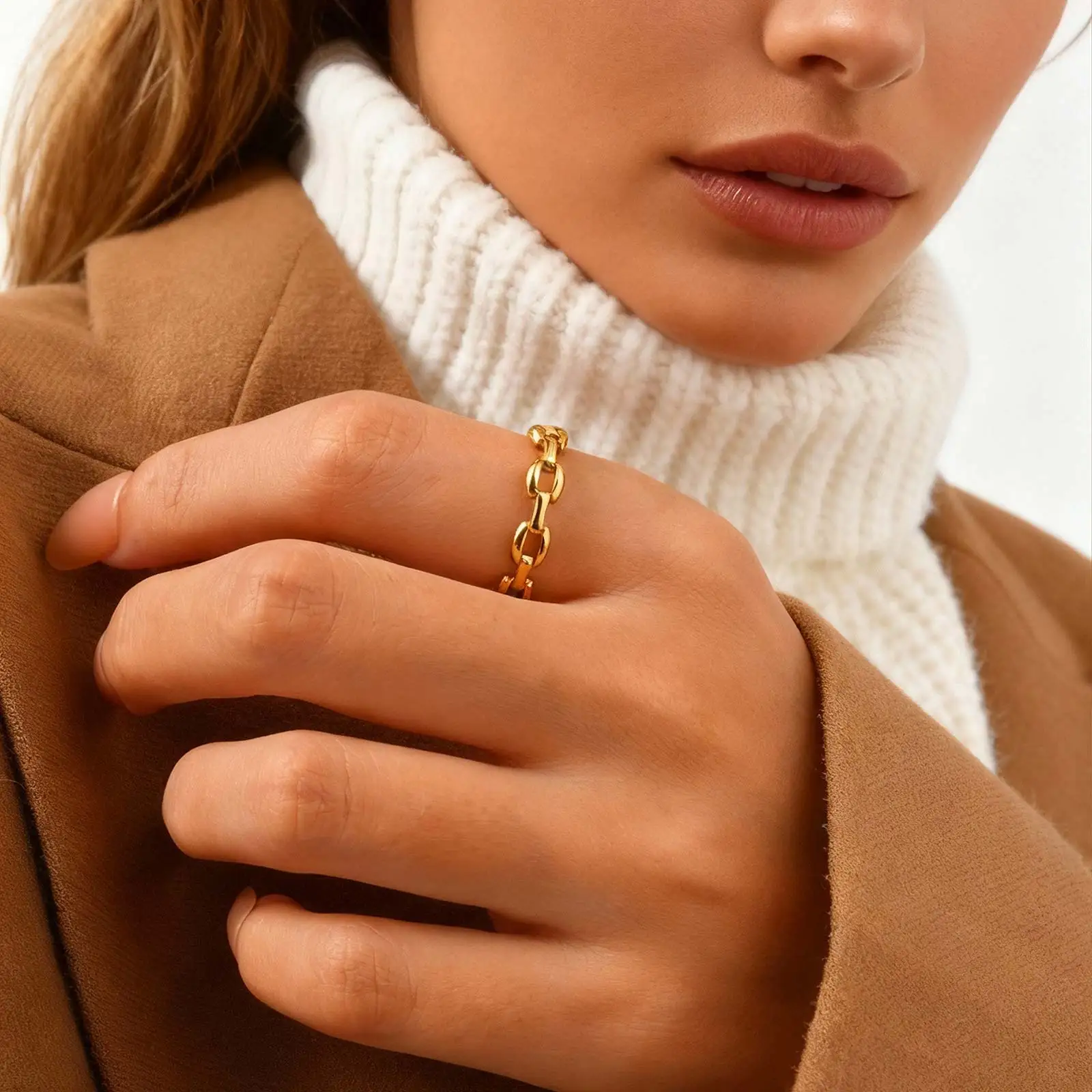 Simple Strap Chain Ring for Women,Gold Color Minimalist Stainless Steel Watch Rings,Fine Jewelry Gift Rings Simple Strap Chain Ring for Women,Gold Color Minimalist Stainless Steel Watch Rings,Fine Jewelry Gift Rings KDBazar