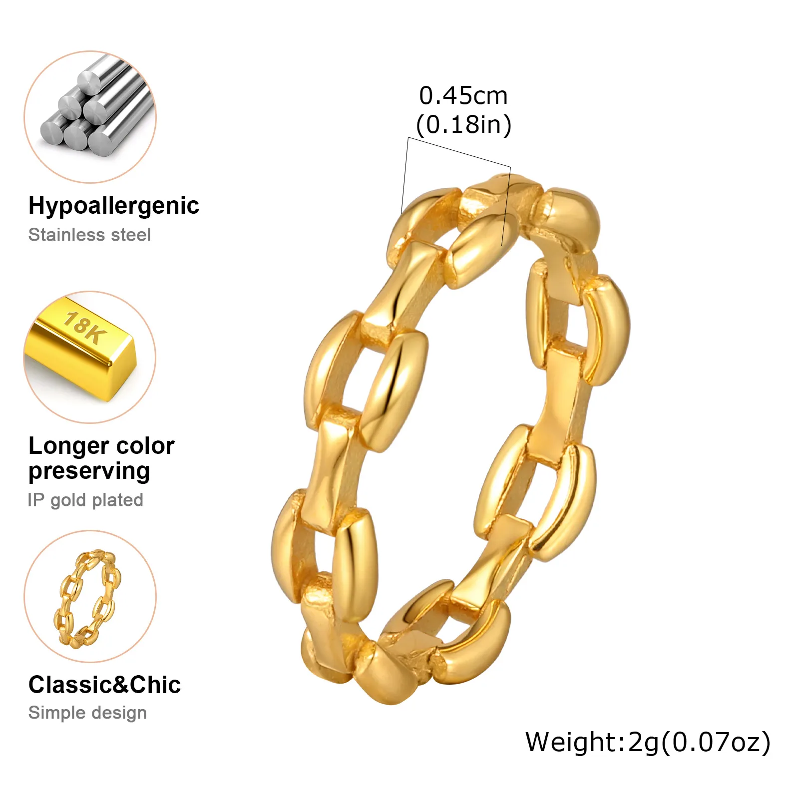 Simple Strap Chain Ring for Women,Gold Color Minimalist Stainless Steel Watch Rings,Fine Jewelry Gift Rings Simple Strap Chain Ring for Women,Gold Color Minimalist Stainless Steel Watch Rings,Fine Jewelry Gift Rings KDBazar