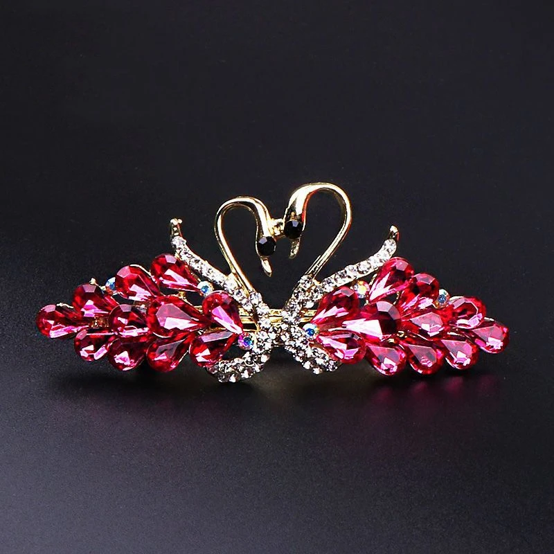 Pink diamond swan barrette hair accessory