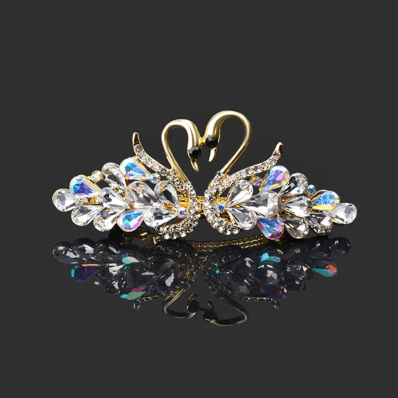 Blue crystal swan hair clip for women
