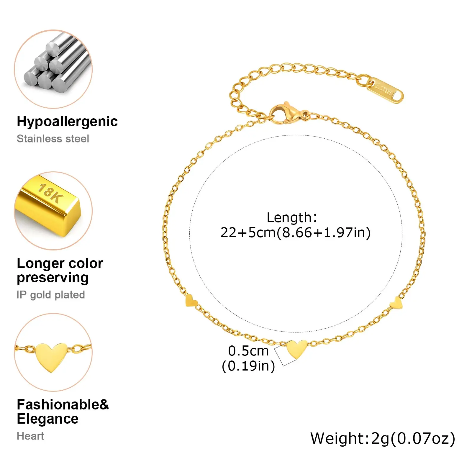 Stainless Steel Heart Anklet Anklet Jewelry Jewelry & Watches Stainless Steel Heart Anklet Anklet Jewelry Jewelry & Watches KDBazar