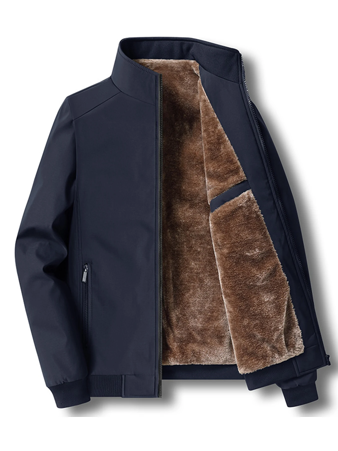 Stand collar cotton padded jacket pocket detail