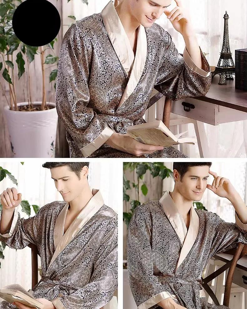 Striped kimono robe for men laid flat