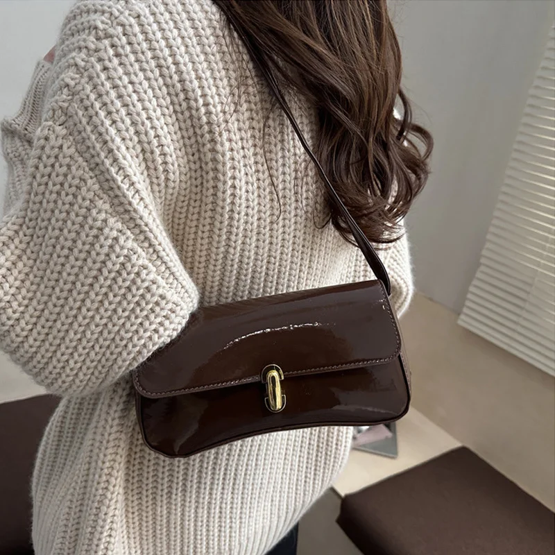 Stylish Wine Red Patent Leather Women Underarm Bag, Sleek Sling Purse with Gold Turn Lock Women's Daily Handbags Shoulder Bags Stylish Wine Red Patent Leather Women Underarm Bag, Sleek Sling Purse with Gold Turn Lock Women's Daily Handbags Shoulder Bags