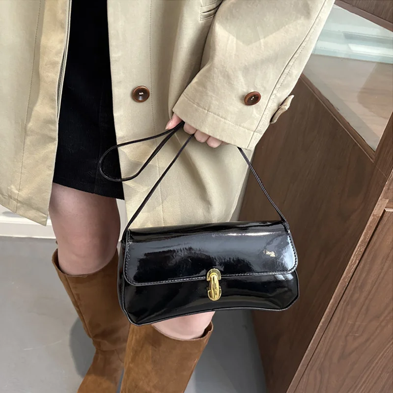 Stylish Wine Red Patent Leather Women Underarm Bag, Sleek Sling Purse with Gold Turn Lock Women's Daily Handbags Shoulder Bags Stylish Wine Red Patent Leather Women Underarm Bag, Sleek Sling Purse with Gold Turn Lock Women's Daily Handbags Shoulder Bags