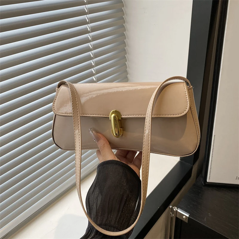 Stylish Wine Red Patent Leather Women Underarm Bag, Sleek Sling Purse with Gold Turn Lock Women's Daily Handbags Shoulder Bags Stylish Wine Red Patent Leather Women Underarm Bag, Sleek Sling Purse with Gold Turn Lock Women's Daily Handbags Shoulder Bags