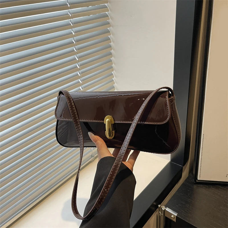 Stylish Wine Red Patent Leather Women Underarm Bag, Sleek Sling Purse with Gold Turn Lock Women's Daily Handbags Shoulder Bags Stylish Wine Red Patent Leather Women Underarm Bag, Sleek Sling Purse with Gold Turn Lock Women's Daily Handbags Shoulder Bags