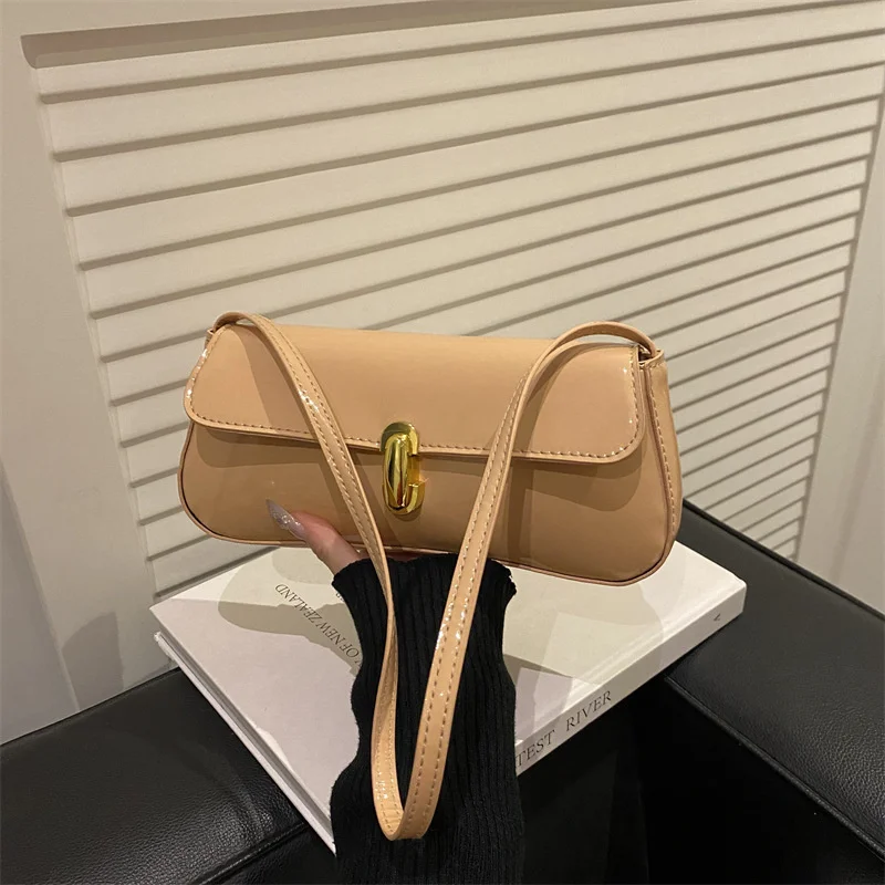 Stylish Wine Red Patent Leather Women Underarm Bag, Sleek Sling Purse with Gold Turn Lock Women's Daily Handbags Shoulder Bags Stylish Wine Red Patent Leather Women Underarm Bag, Sleek Sling Purse with Gold Turn Lock Women's Daily Handbags Shoulder Bags