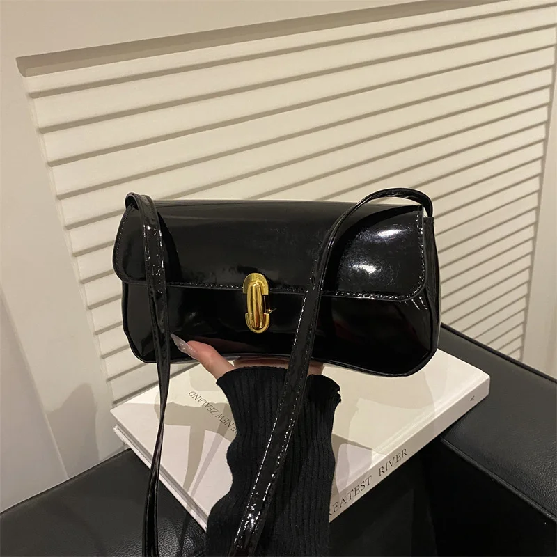 Stylish Wine Red Patent Leather Women Underarm Bag, Sleek Sling Purse with Gold Turn Lock Women's Daily Handbags Shoulder Bags Stylish Wine Red Patent Leather Women Underarm Bag, Sleek Sling Purse with Gold Turn Lock Women's Daily Handbags Shoulder Bags