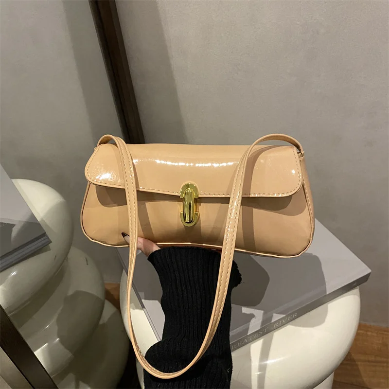 Stylish Wine Red Patent Leather Women Underarm Bag, Sleek Sling Purse with Gold Turn Lock Women's Daily Handbags Shoulder Bags Stylish Wine Red Patent Leather Women Underarm Bag, Sleek Sling Purse with Gold Turn Lock Women's Daily Handbags Shoulder Bags