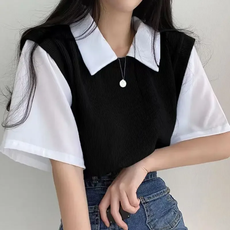 Womens versatile casual color block top