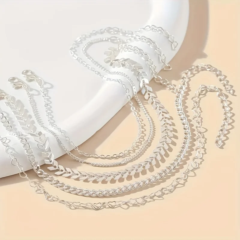 Vintage heart chain anklets set with sneakers