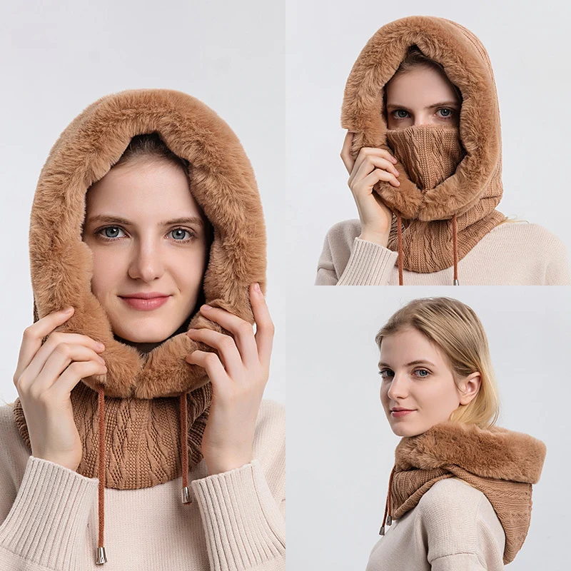 Winter Hat For Women Hooded Face Mask Fluff Keep Warm Thicken Style Neck Scarf Hooded Cap Beanie Knitted Cashmere Neck Warmer Winter Hat For Women Hooded Face Mask Fluff Keep Warm Thicken Style Neck Scarf Hooded Cap Beanie Knitted Cashmere Neck Warmer KDBazar