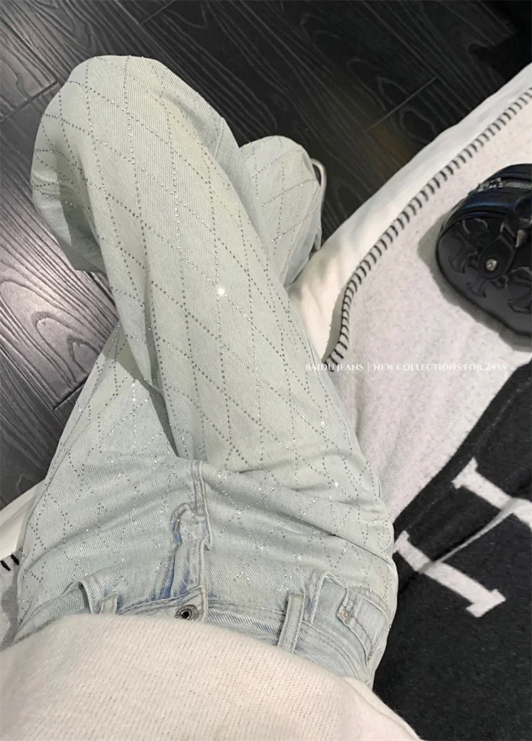 Women Blue Baggy Plaid Jeans Vintage Y2k Cowboy Pants Harajuku Aesthetic Denim Trousers Trashy Japanese 2000s Style Clothes 2024