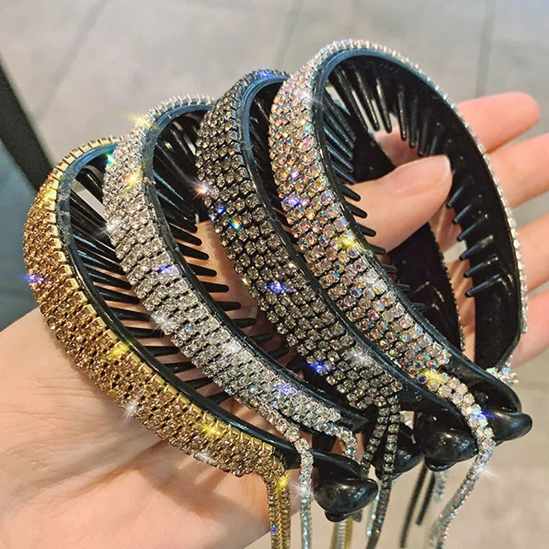 Rhinestone tassel hair claw color options gold silver black