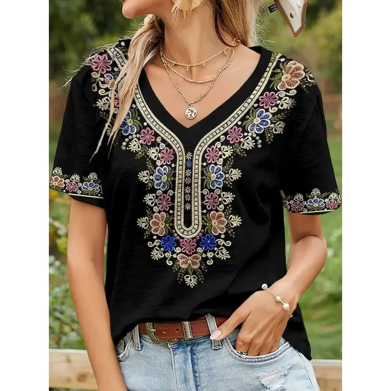 Women’s Ethnic Floral 3D Print T-Shirt Short-Sleeved V-Neck Y2k Harajuku Style Casual Comfortable Fit Summer Top Women Clothing Fashion Women’s Fashion Women’s T-Shirts Women's Ethnic Floral 3D Print T-Shirt Short-Sleeved V-Neck Y2k Harajuku Style Casual Comfortable Fit Summer Top Women Clothing Fashion Women's Fashion Women's T-Shirts KDBazar