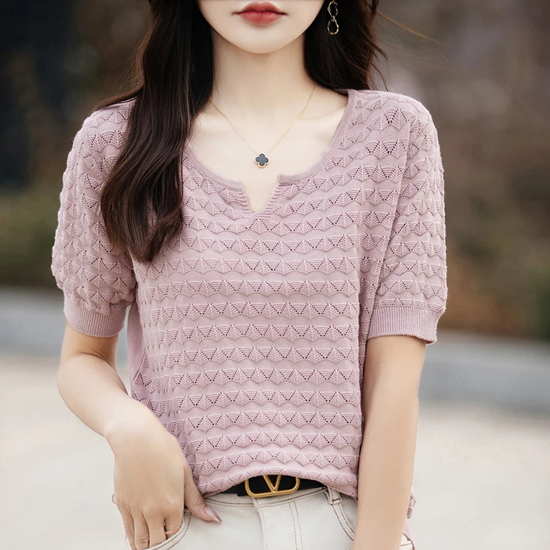 Women’s T-shirt Summer New 100% Pure Cotton Tees Casual Solid Knitted Short sleeved V-neck Pullover Loose Tops Fashion Sweater Women Clothing Fashion Women’s Fashion Women’s T-Shirts Women's T-shirt Summer New 100% Pure Cotton Tees Casual Solid Knitted Short sleeved V-neck Pullover Loose Tops Fashion Sweater Women Clothing Fashion Women's Fashion Women's T-Shirts KDBazar