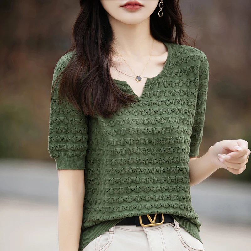 Women’s T-shirt Summer New 100% Pure Cotton Tees Casual Solid Knitted Short sleeved V-neck Pullover Loose Tops Fashion Sweater Women Clothing Fashion Women’s Fashion Women’s T-Shirts Women's T-shirt Summer New 100% Pure Cotton Tees Casual Solid Knitted Short sleeved V-neck Pullover Loose Tops Fashion Sweater Women Clothing Fashion Women's Fashion Women's T-Shirts KDBazar