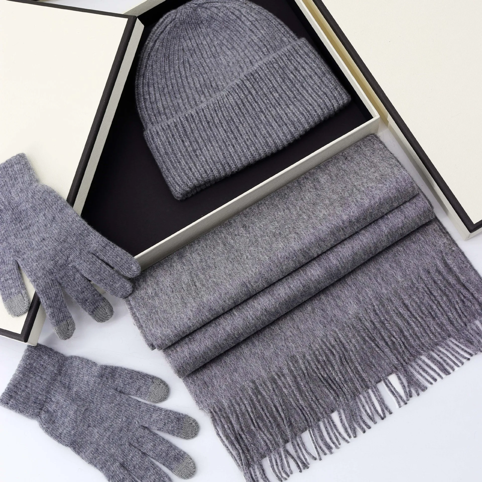 Wool Knitted Scarf Hat Gloves Set Gift Box for Women Winter Warm 3 in 1 Solid Color Accessories Wool Knitted Scarf Hat Gloves Set Gift Box for Women Winter Warm 3 in 1 Solid Color Accessories KDBazar