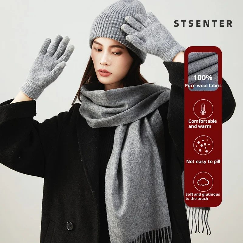 Wool Knitted Scarf Hat Gloves Set Gift Box for Women Winter Warm 3 in 1 Solid Color Accessories Wool Knitted Scarf Hat Gloves Set Gift Box for Women Winter Warm 3 in 1 Solid Color Accessories KDBazar