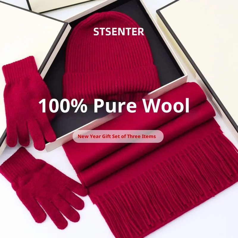Wool Knitted Scarf Hat Gloves Set Gift Box for Women Winter Warm 3 in 1 Solid Color Accessories Wool Knitted Scarf Hat Gloves Set Gift Box for Women Winter Warm 3 in 1 Solid Color Accessories KDBazar