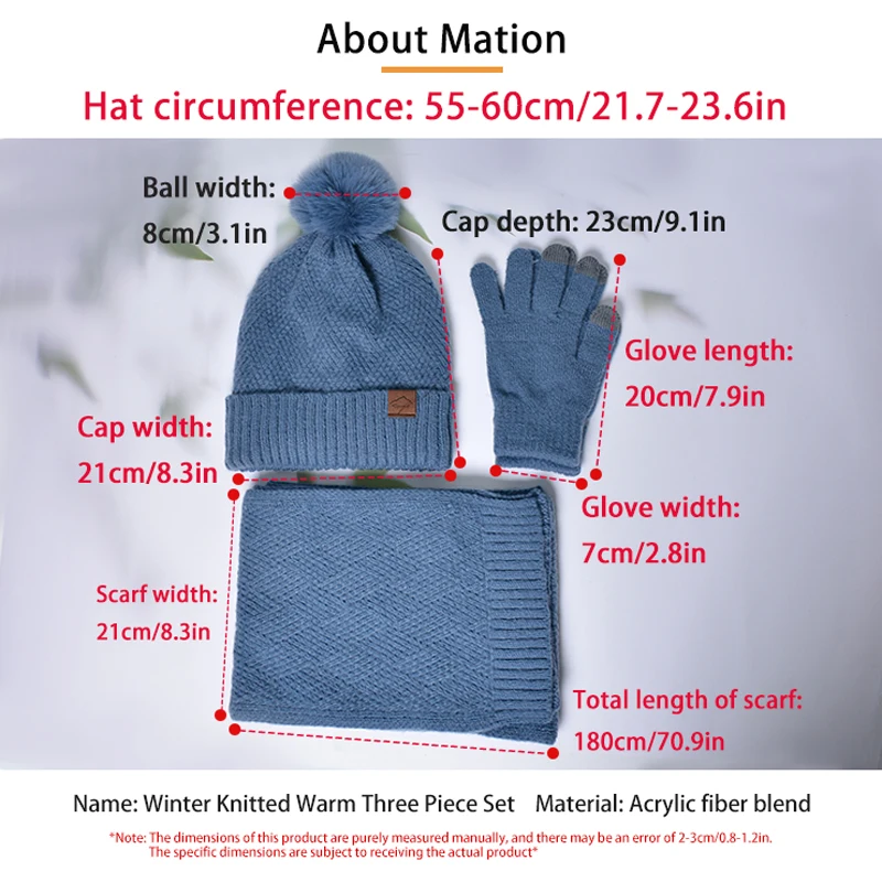 Woman wearing the full winter hat scarf gloves set outdoors