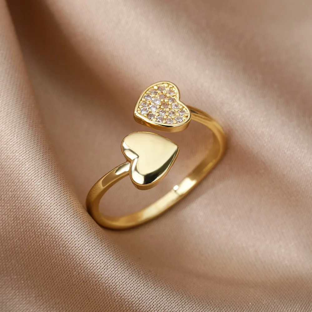 Gold stainless steel heart ring band