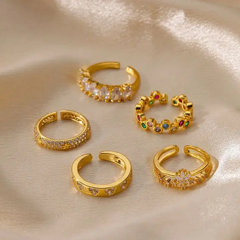 Zircon heart rings for women stacked design