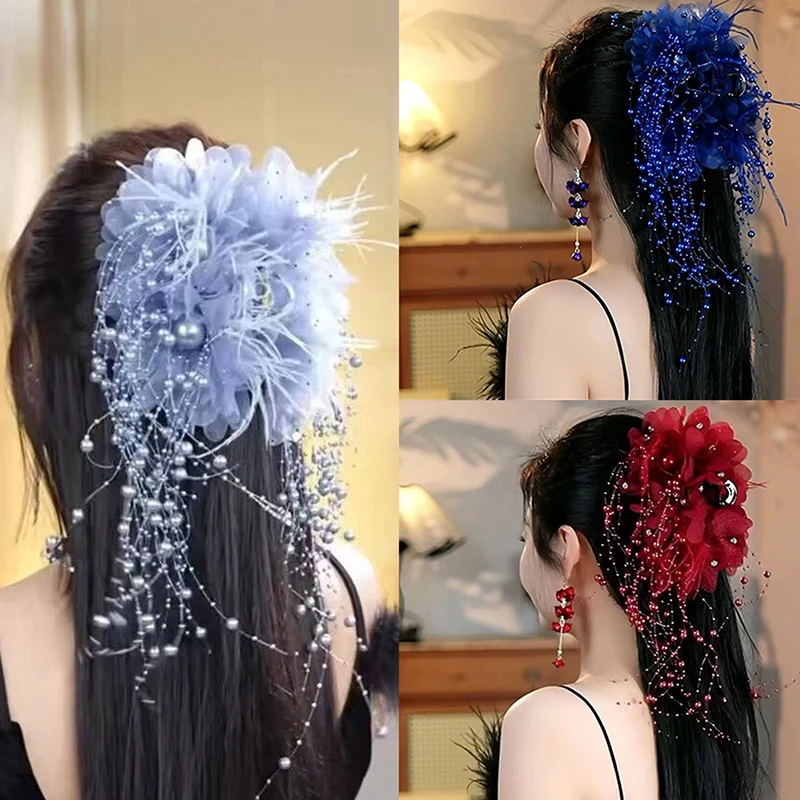● New Women’s Luxury Mesh Flower Pearl Tassel Hair Clips Spring Festival Decoration Women’s Fluffy Shark Hair Accessories Clothing & Accessories Hair Accessories Women’s Fashion ● New Women's Luxury Mesh Flower Pearl Tassel Hair Clips Spring Festival Decoration Women's Fluffy Shark Hair Accessories Clothing & Accessories Hair Accessories Women's Fashion KDBazar