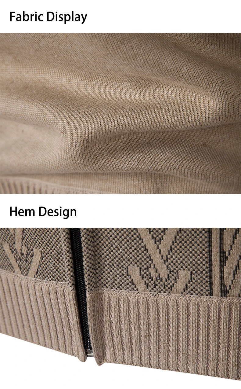 Mens cashmere sweater coat fabric and zip detail