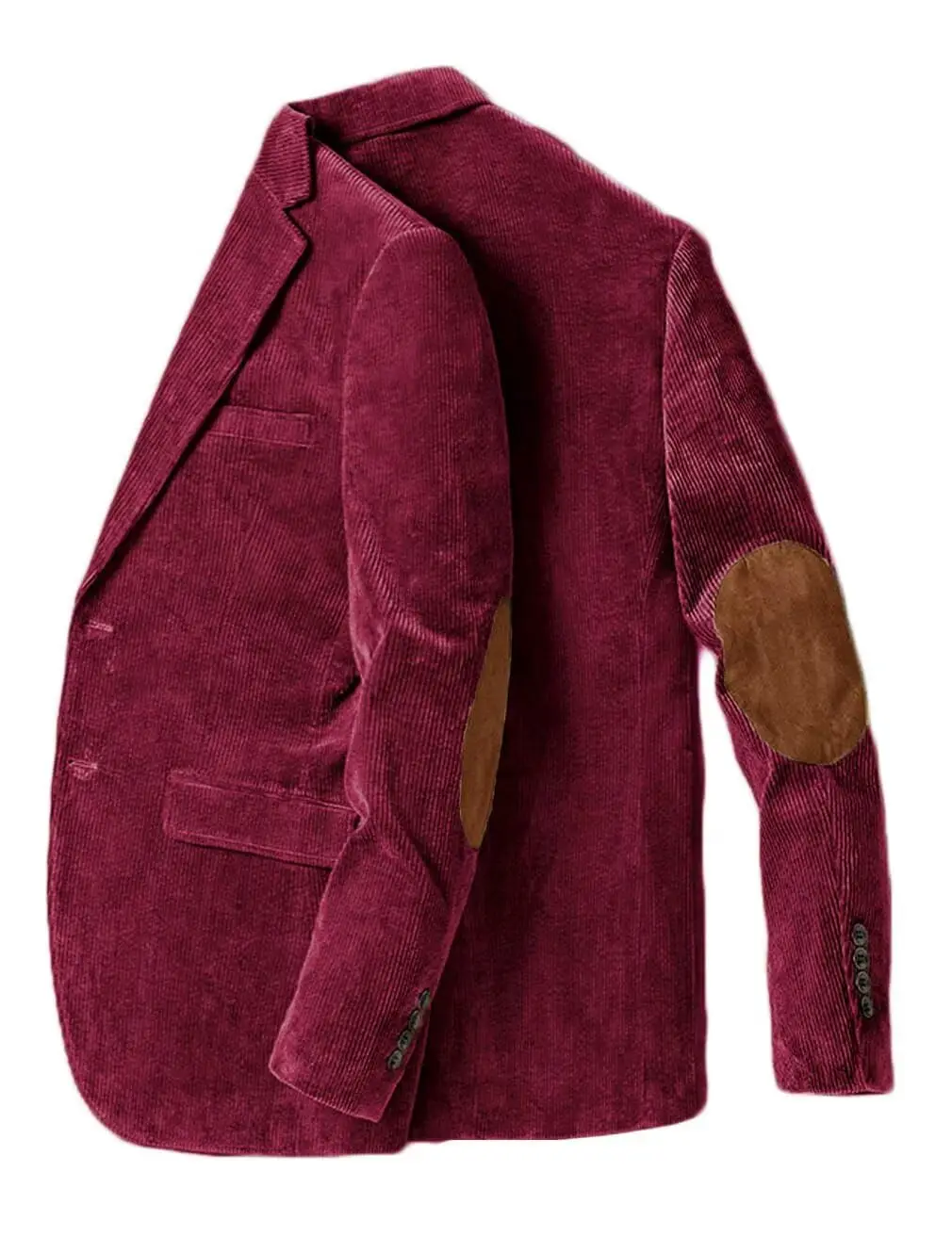 Mens corduroy blazer in burgundy with elbow patch detail