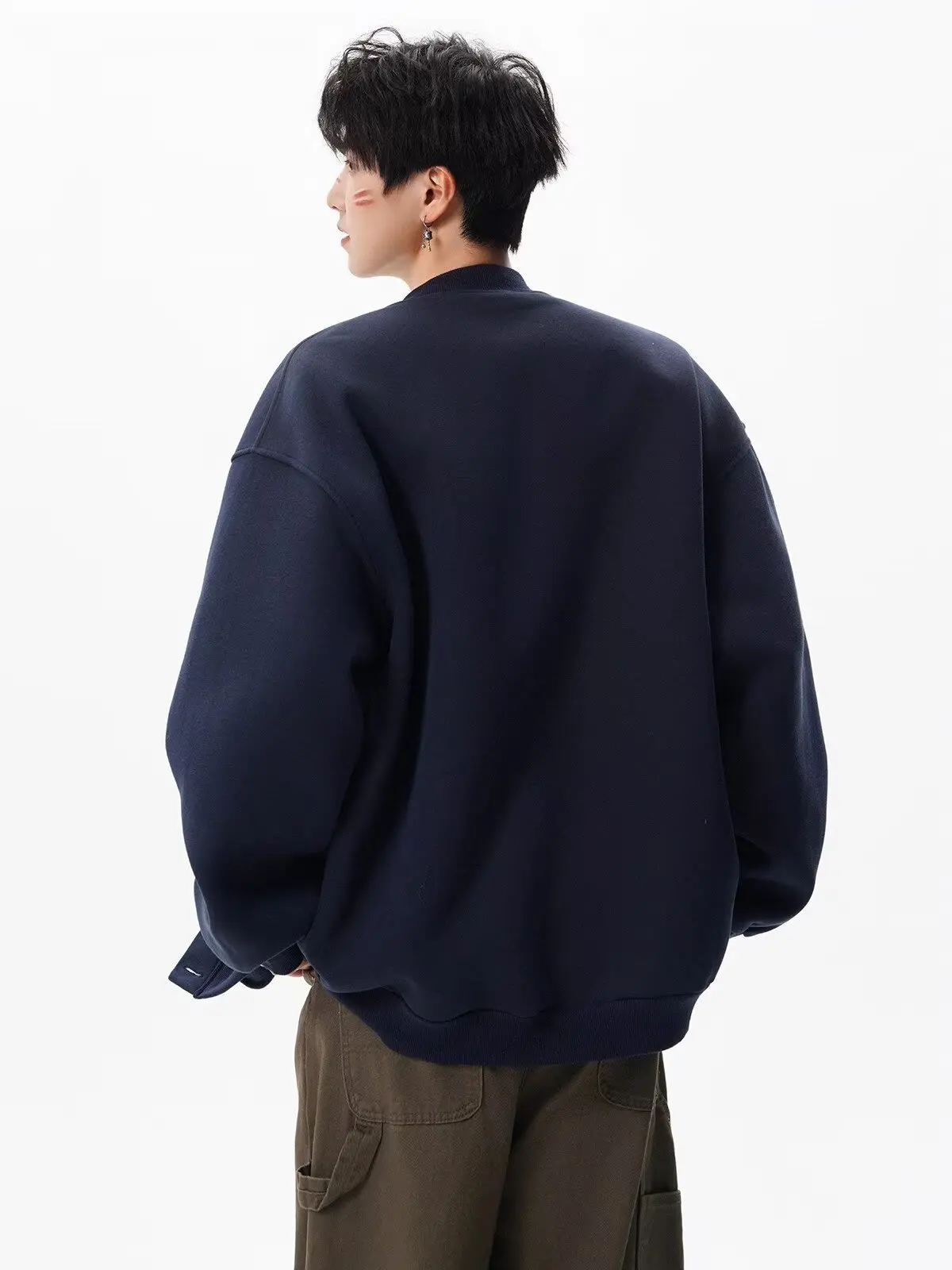 Mens embroidered baseball jacket back view
