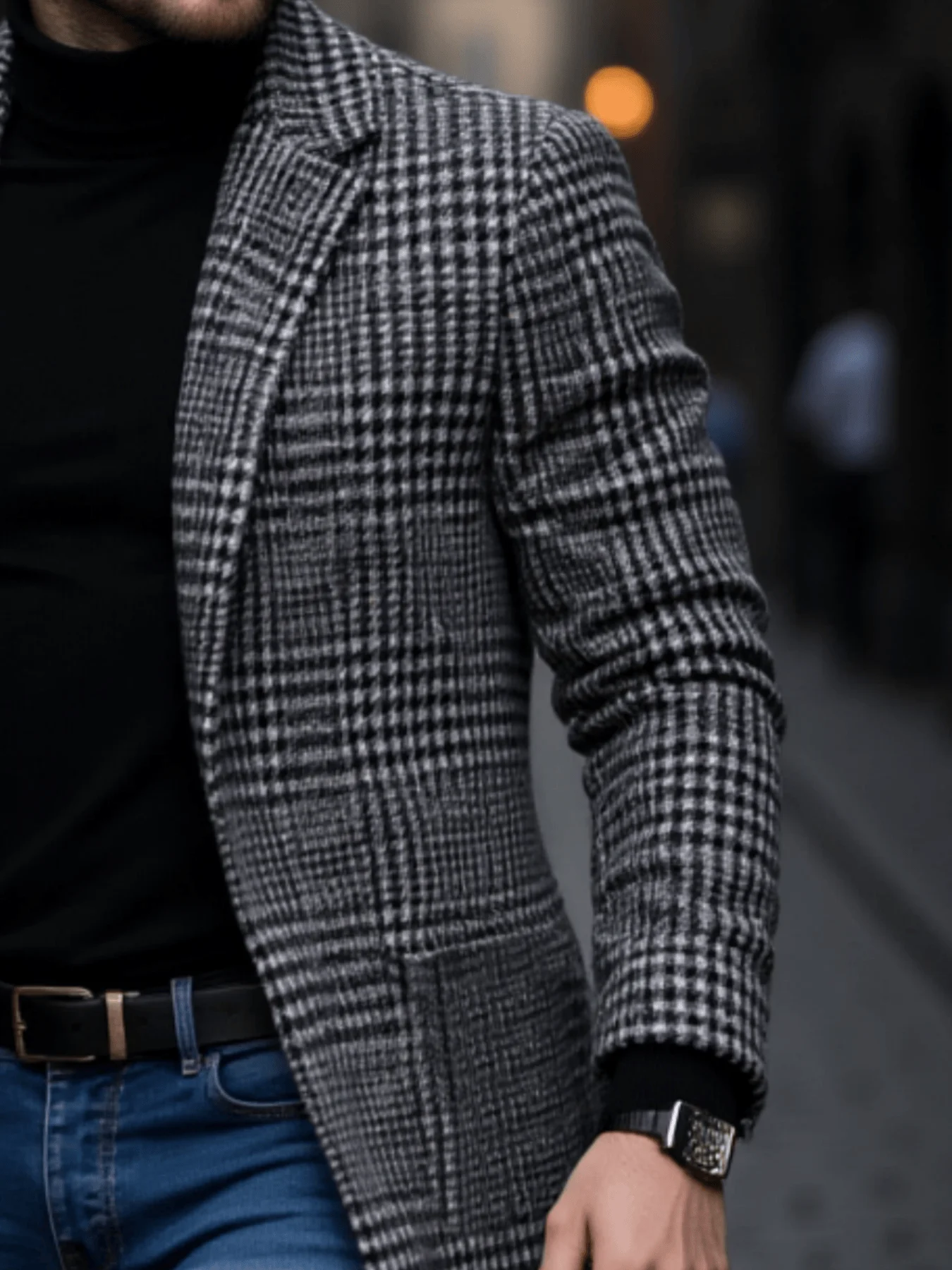 Mens houndstooth trench coat fabric texture