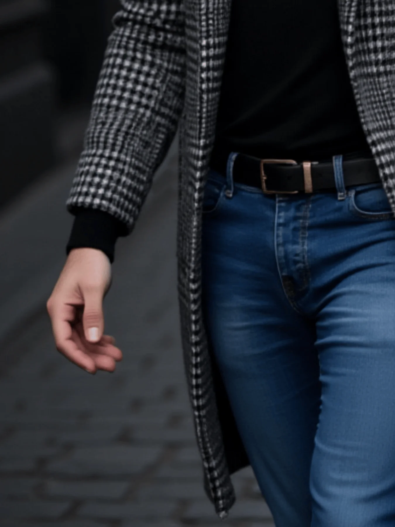Mens houndstooth trench coat cuff detail
