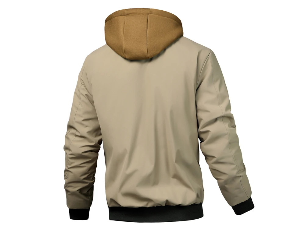 Mens windbreaker jacket hooded front view